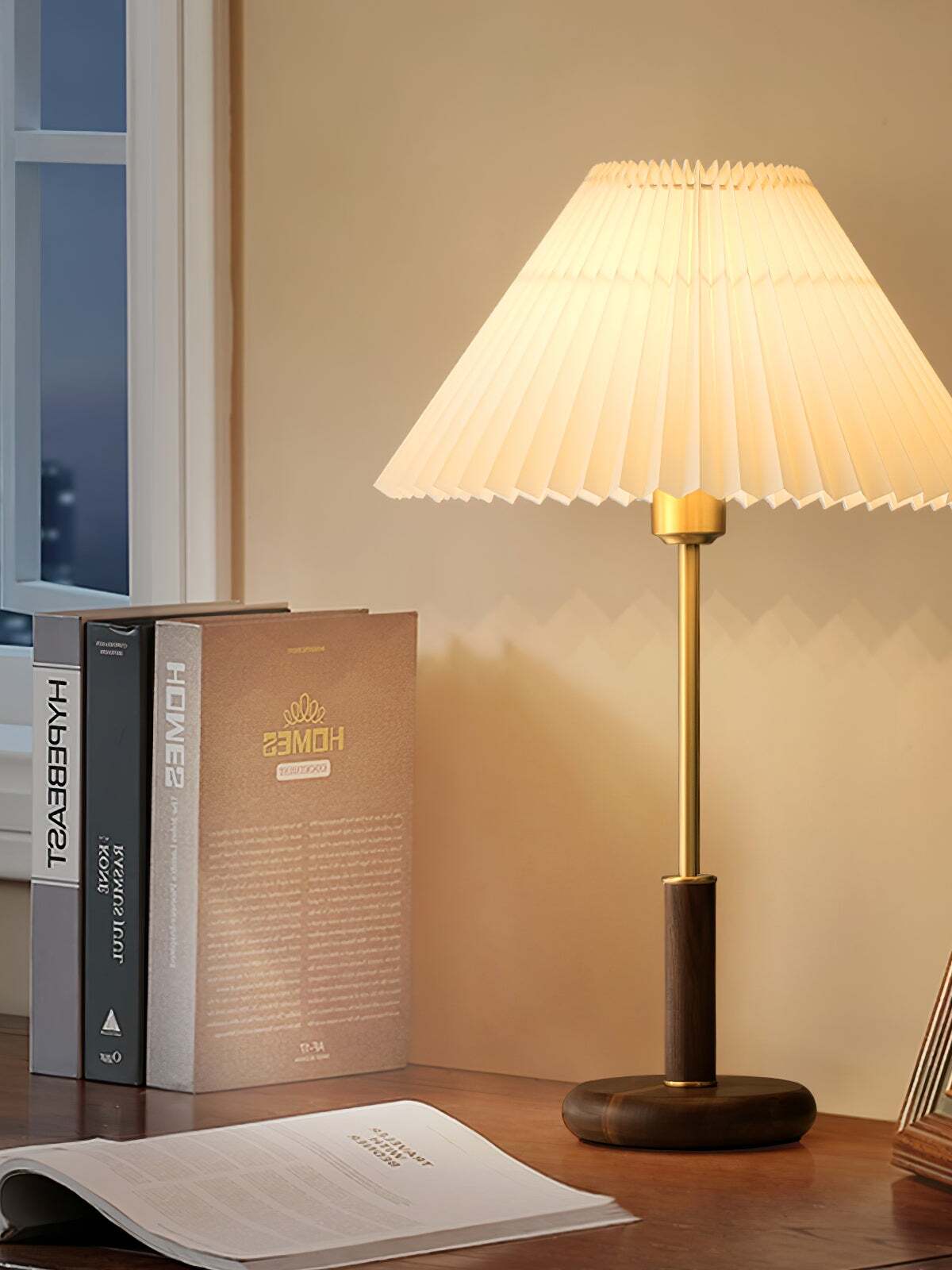 プリーツ木製テーブルランプ