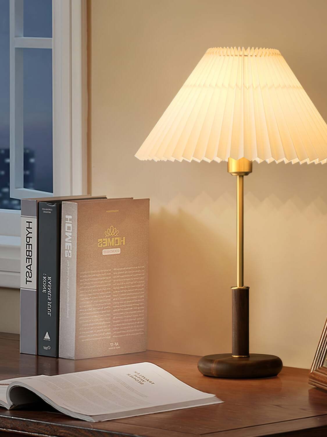 flame 木製プリーツシェードテーブルランプ プリーツ木製テーブルランプ