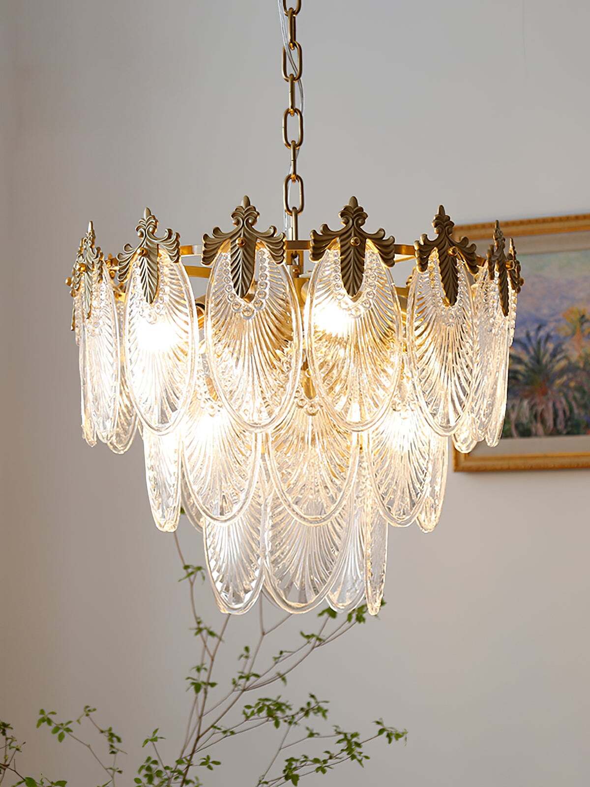 真鍮の葉のシャンデリア