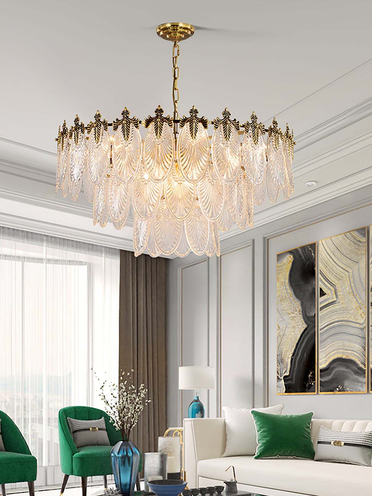 真鍮の葉のシャンデリア