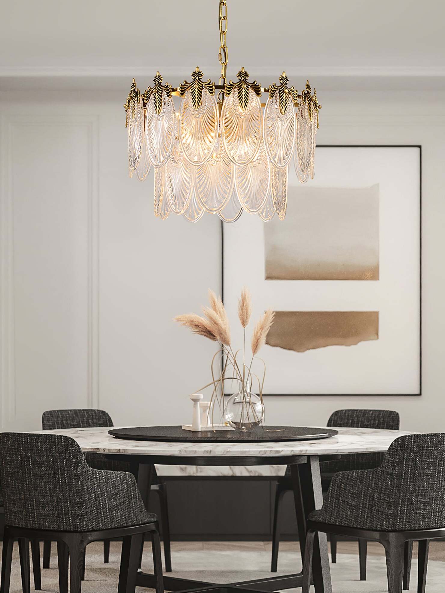 真鍮の葉のシャンデリア