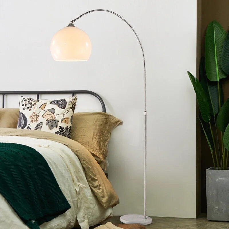MODERN CHROME ARC FLOOR LAMP WITH GLASS LAMPSHADE | DESIGN OPO8950